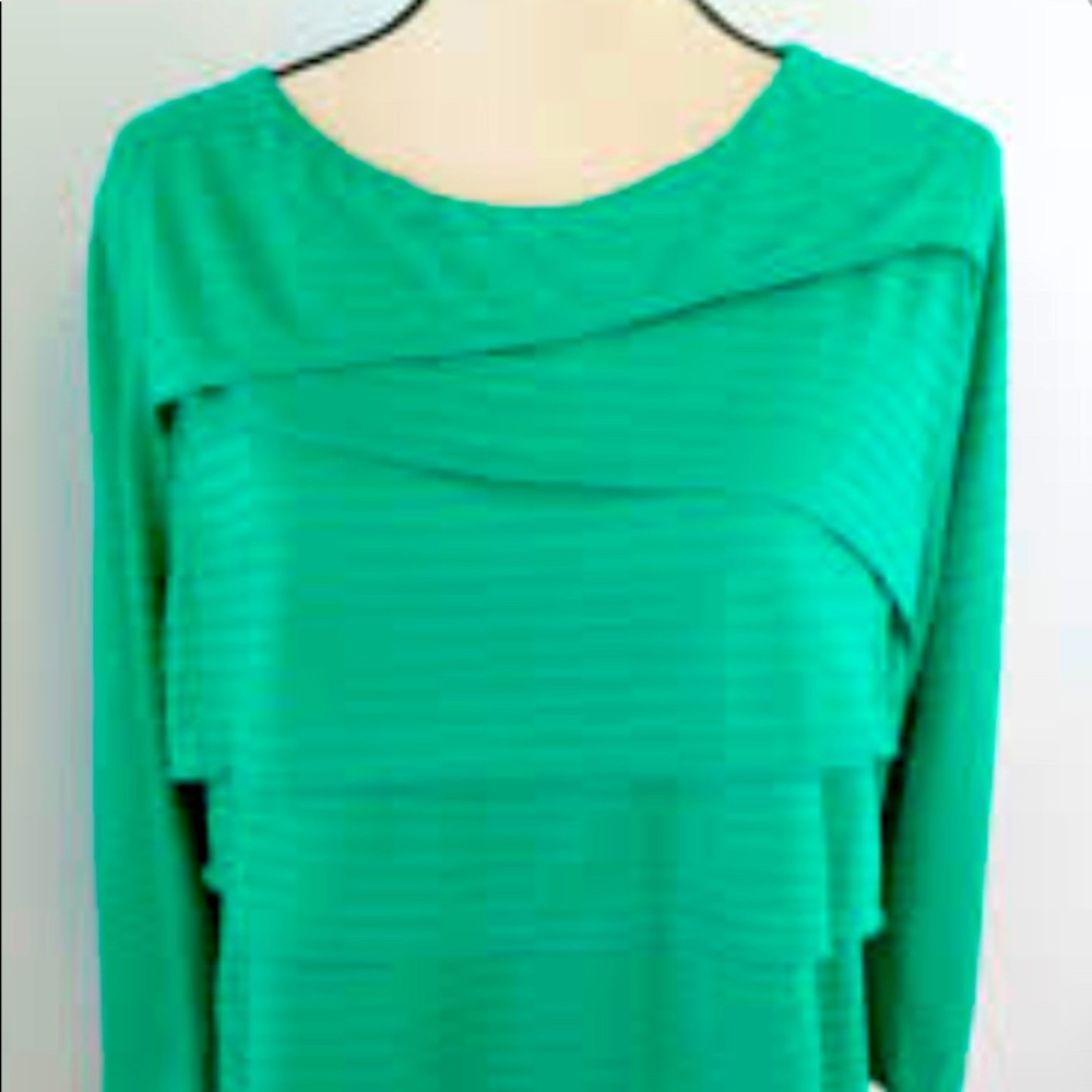 Chico’s Layered Top-2/12-14 Green Career Rayon/Cotton Tiered Minimalist Pullover